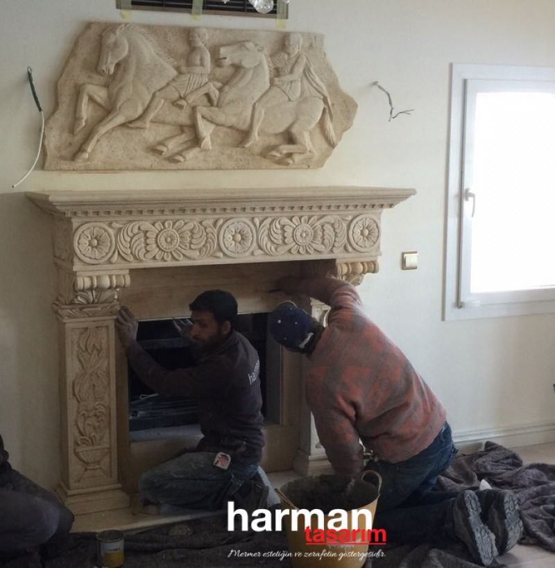 ŞÖMİNE KLASİK BEZEME STONE MERMER TAŞ TASARIM DESİGN RELIEF HARMAN BODRUM  HT-32